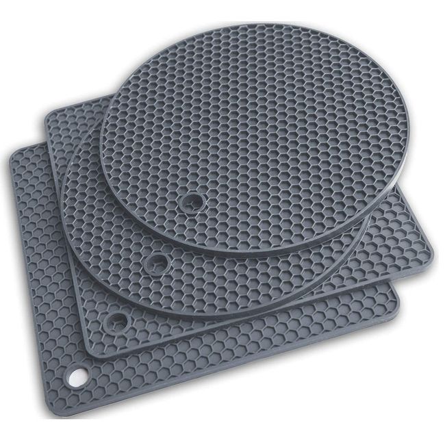 Q's Inn Silicone Pot Holders and Trivet mats Heat Resistant to 440°F to Protect Your Table and countertop Contains 4 Pieces 2 Round and 2 Squared