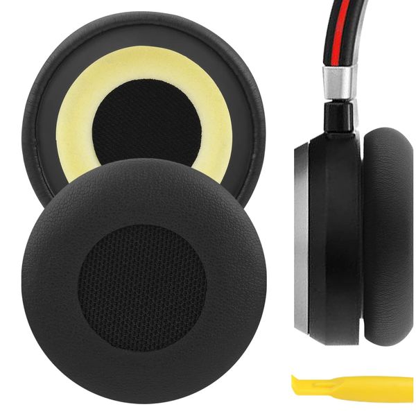 Geekria QuickFit Protein Leather Replacement Ear Pads for Jabra Evolve 65 MS, 65 UC, 65, Evolve 40 UC/MS, 40, Evolve 30 II UC, 20 SE UC Headphones Ear Cushions, Headset Earpads, Ear Cups (Black)