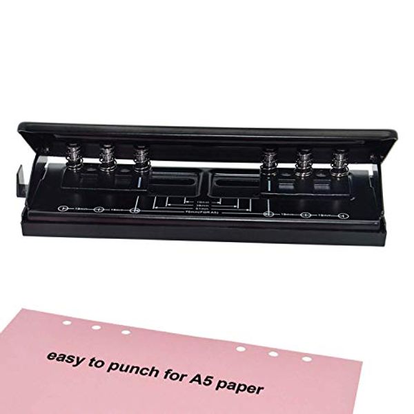 WORKLION Adjustable 6-Hole Punch with Positioning Mark, Daily Paper Puncher for A5 Size Six Ring Binder Planners - Refill Pages