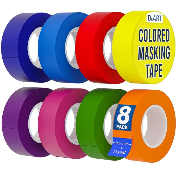 8X Colored Masking Tape, 264 Ft X 0.6 Inch Colored Painters Tape for Arts & Craf