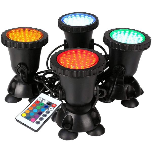 GreenSun LED Lighting Garden Pond Light, Underwater RGB Spot Lights, Color Changing LED Aquarium Light, Fish Tank Light with Remote Controller(Set of 4 Lights)