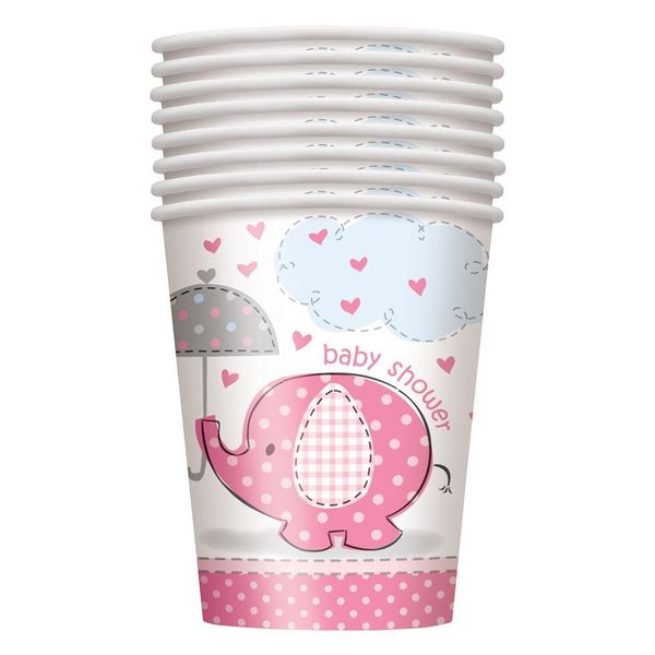 Unique Party 41656 - 9oz Pink Elephant Baby Shower Paper Cups, Pack of 8