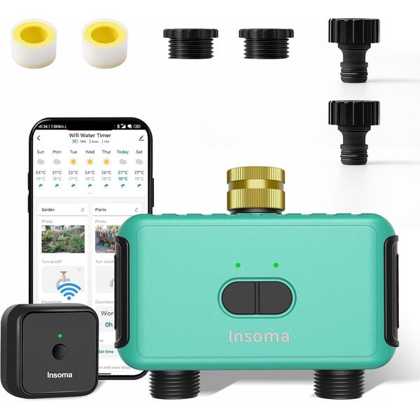 Smart Sprinkler Timer with 2 Outlet, Green-Brass Inlet & Plastics Outlet (2-Outlet)
