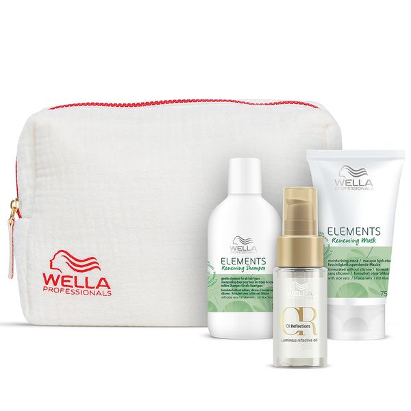 Wella Professionals Elements Reiseset – natürlich beruhigende Pflege für Haar und Kopfhaut – Set aus 100 ml Shampoo, 75 ml Haarmaske und 30 ml Oil Reflections Haaröl – inkl. Kosmetiktasche