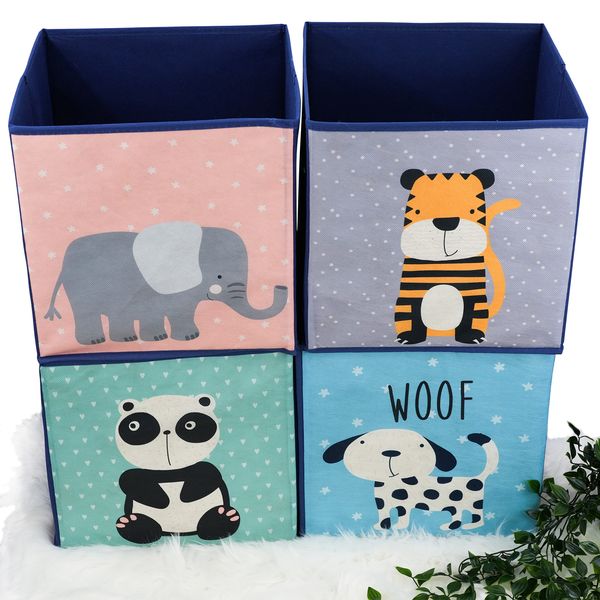 Set of 4 Animal Design Storage Boxes Foldable Toy Chest Kids Room Organiser Baskets Storage Cubes Containers