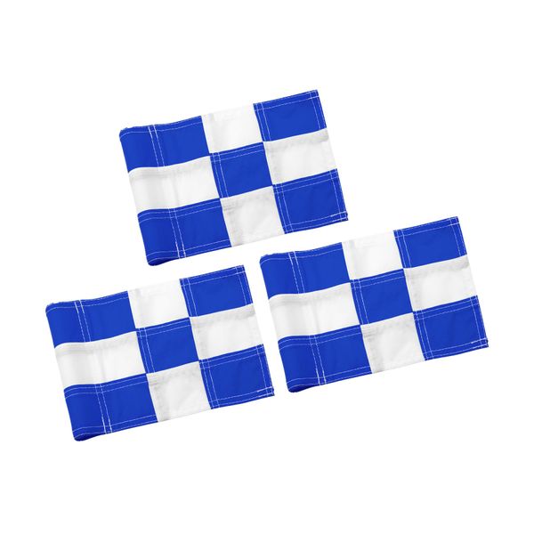 KINGTOP Checkered Golf Flag 8x6 Inch – Blue/White Check, 420D Nylon, Tube Inserted – Mini Practice Putting Green Flags for Yard, 3-Pack