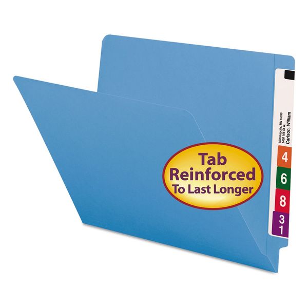 Smead End Tab File Folder, Shelf-Master Reinforced Straight-Cut Tab, Letter Size, Blue, 100 per Box (25010)