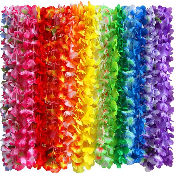 36 Counts Hawaiian Leis Necklace Tropical Luau Hawaii Silk Flower Lei Theme Party Favors Wreaths Headbands Holiday Wedding Beach Birthday Decorations (3 Dozens)