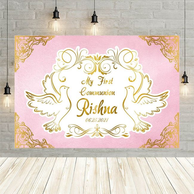 Backdrop for Photographic Studio Pink Girl My First Holy Communion  Customize Background Decor Original Design Photocall