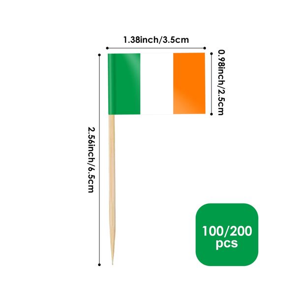 AhfuLife 100/200pcs Ireland Toothpick Flags Cake Toppers for St. Patrick's Day, Irish Cocktail Stick Flag for Sandwich Food Cupcake Toppers Party Supplies Pub Royal Event Decor (100 Pcs)