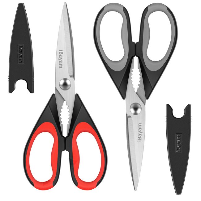 Kitchen Shears with Blade Cover, Stainless Steel Scissors for Herbs,  Chicken, Meat & Vegetables, Black 