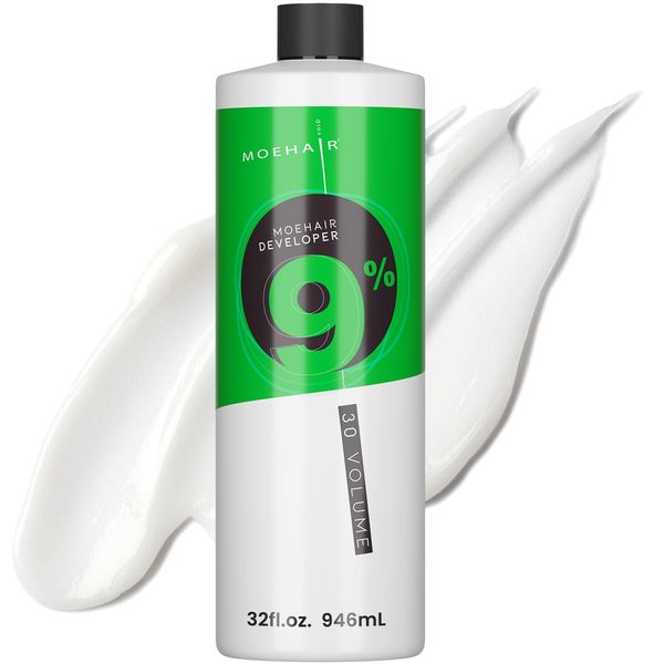 MOEHAIR Hair Color Developer 9% Hydrogen Peroxide | 30 Volume Creme Developer for Hair Coloring and Bleaching | Lifts up to 4 Levels | Offers Gray Coverage | Paraben-Free | Peach Fragrance – 32 Fl. Oz