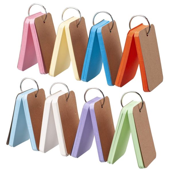 Blank Index Cards with Ring, Small Study Flash Cards Colored Note Cards (8 Pa...
