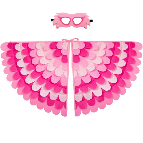 D.Q.Z Bird-Wings-Costume for Kids Dress Up, Felt Feathered Owl Parrot Chicken Animal Role Play Costume, Gift for Girl Boys (Pink Bird)