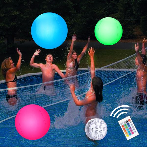 Eyewalk Pool Toys 16" LED Beach Ball Beach Toy with 16 Color Changing Lights, Pool Games Beach Party Outdoor Games for Teens Adults Family, Glow in The Dark Party Supplies (1PC)