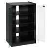 Wood Grain Storage Console Center with Glass Doors and Cable Management, Black