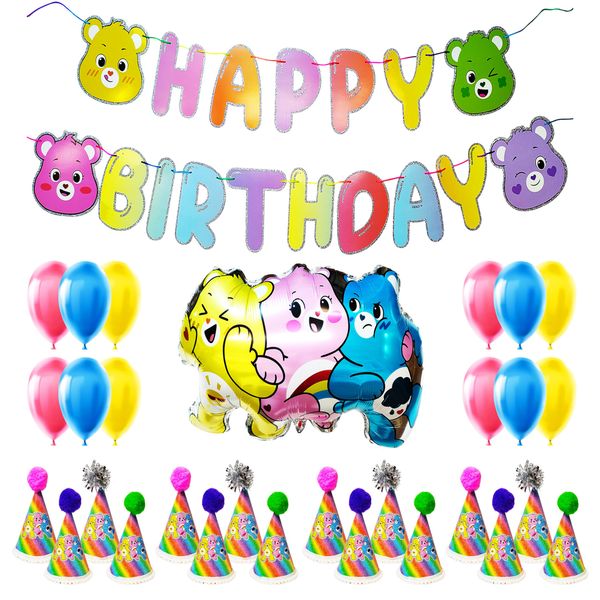 Care Bears Birthday Decorations 31pc Happy Birthday Room Decorations Original Care Bears Party Supplies: Party Hats Birthday Banners Balloons Rainbow Party Favor Baby Shower Gender Reveal Decor 3+