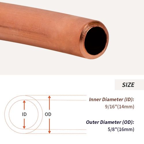 Eoiips Copper Tube 5/8" OD × 9/16" ID(14-16mm) Seamless Soft Copper Round Pipe Tubing, Copper Refrigeration Tubing (4.92 FT)