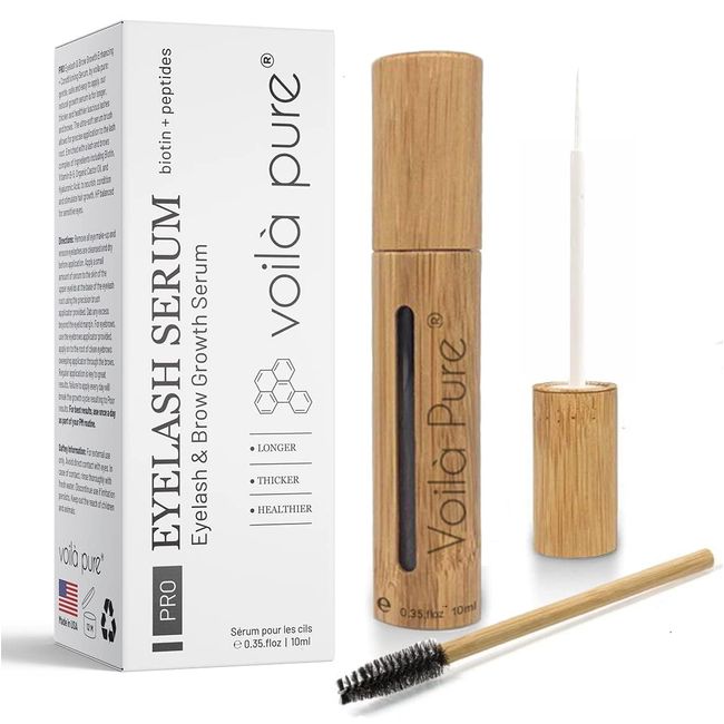 Voila Pure - Eyelash Growth Serum - Pro Eyelash Serum, (10ml) Brow & Lash Enhancing Serum - Longer, Thicker, Fuller Lashes - Lash Growth Serum - Made with Natural Ingredients - Gentle Lash Serum