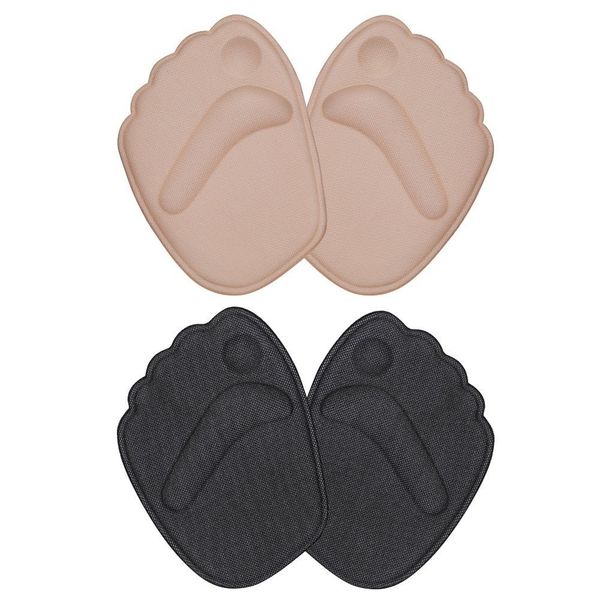 2 Pairs Metatarsal Pads for Women Forefoot, Non-Slip Ball of Foot Cushion Insert Used with High Heel, Running Shoes, Sandals to Pain Relief (Skin+Black)