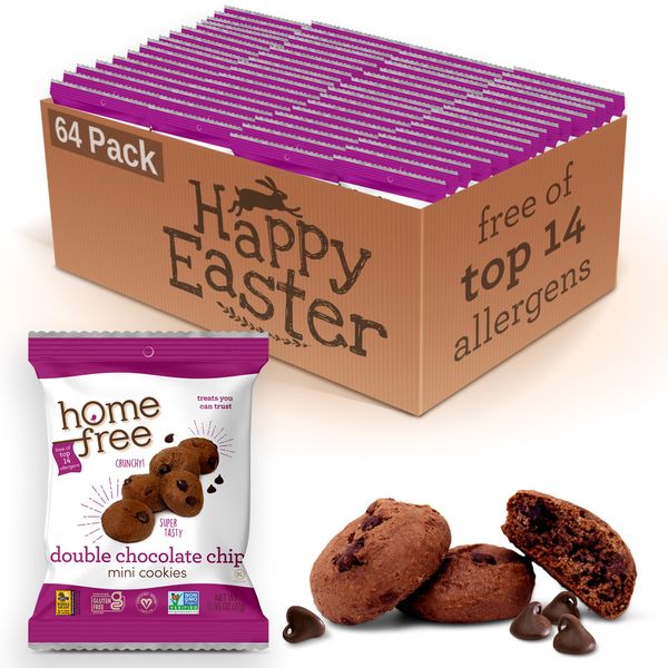 Homefree Bulk Mini Double Chocolate Chip Cookies, Gluten Free, Nut Free, Vegan, Individually Wrapped Packs, School Safe and Allergy Friendly Snack, 0.95 oz. (Pack of 64)