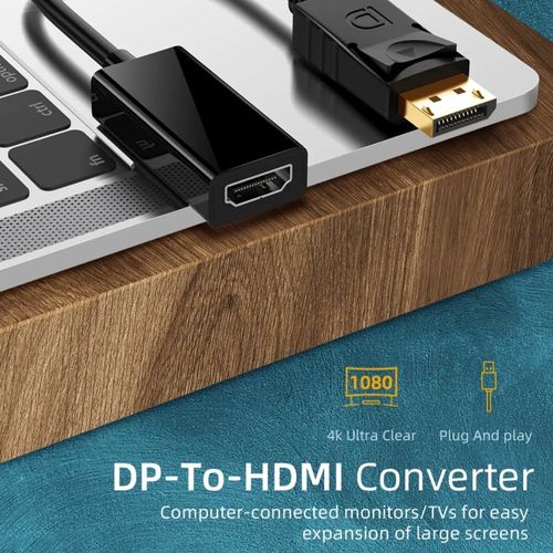 4K Display Port DP To HDMI Adapter Cable DP Display Port to HDMI Converter Male to Female For HDTV PC Computer Laptop Transfer Projector Gold Plated Cord Support 1080P 3D for Display Port Enabled