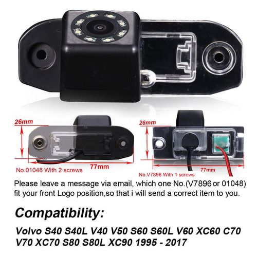 Waterproof License Plate Reverse Camera Backup Camera Night Vision 8 LED Replacement for VoIvo S40 S40L V40 V50 S60 S60L V60 XC60 C70 V70 XC70 S80 S80L XC901995-2017