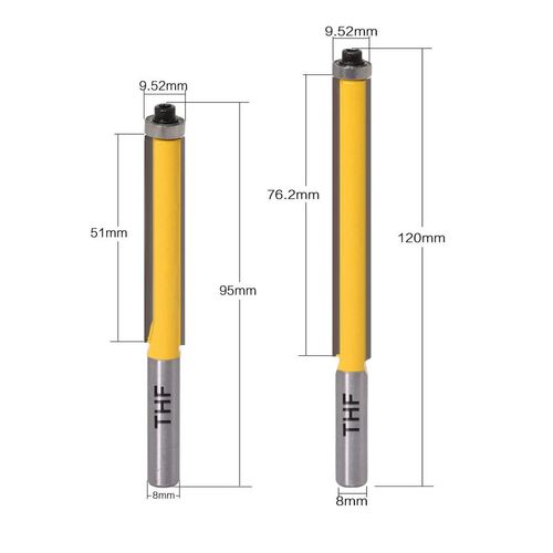 Pack of 2 Flush Cutter 8 mm Shaft Copy Cutter Wood Cutter Router Bit Upper Bearing Extra Long Straight Cutter Cutting Blade