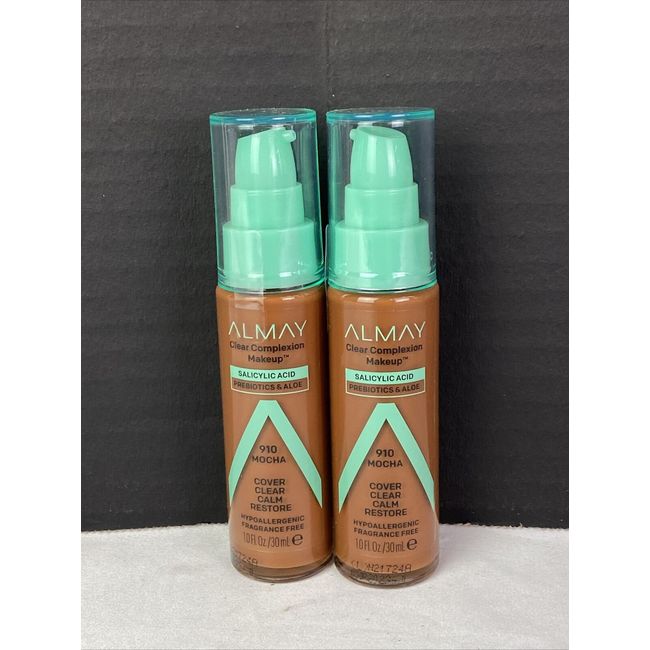 2 PK Almay Clear Complexion Makeup Foundation 1 Oz Each 910 Mocha