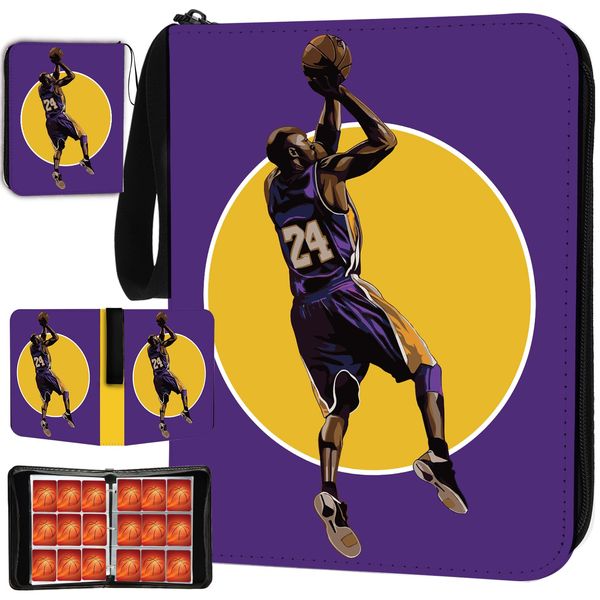 Basketball Card Binder, 900 Pockets Los Angeles Basketball Card Holder for #24 Trading Cards with 50 Removable Sleeves 9 Pocket Zipper 3 Ring Folder Album Book Collection Organizer Storage Protector