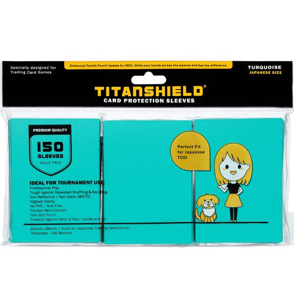 TitanShield (150 Sleeve/Turquoise) Small Japanese Sized Trading Card Sleeves Deck Protector for Yu-Gi-Oh, Cardfight!! Vanguard & More