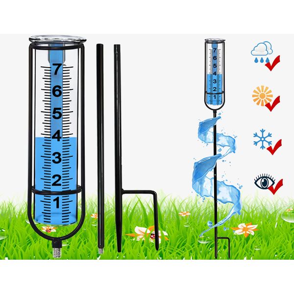 JMBay Rain Gauge, Freeze Proof rain Gauge Outdoor Best Rated, Rain gauges for Yard with Stake, Decorative rain Measure Gauge for Garden, Deck, Lawn with Large Numbers, Adjustable Height