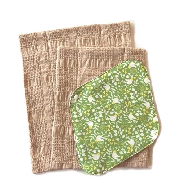 Hanafu Cloth Napkin Trial Set C (Bird Green Holder, L, M)