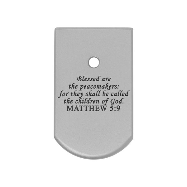 NDZ Performance Magazine Floor Base Plate for Beretta 92 & 96 and CZ Models 82 & 83 9MM .40 S&W Laser Engraved Anodized Aluminum in Silver, Made in The USA - Bible Matthew 5:9