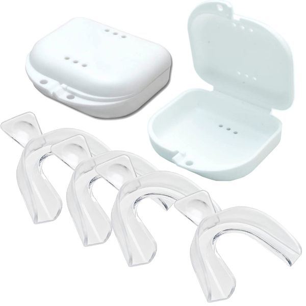 Teeth Whitening Trays Moldable Mouth Trays 4 Dental Tray Form Shape Perfectly 2 Travel Storage Cases Included Fit Upper Lower Tooth Bleaching Moldable Guards Compatible with Opalescence Gel