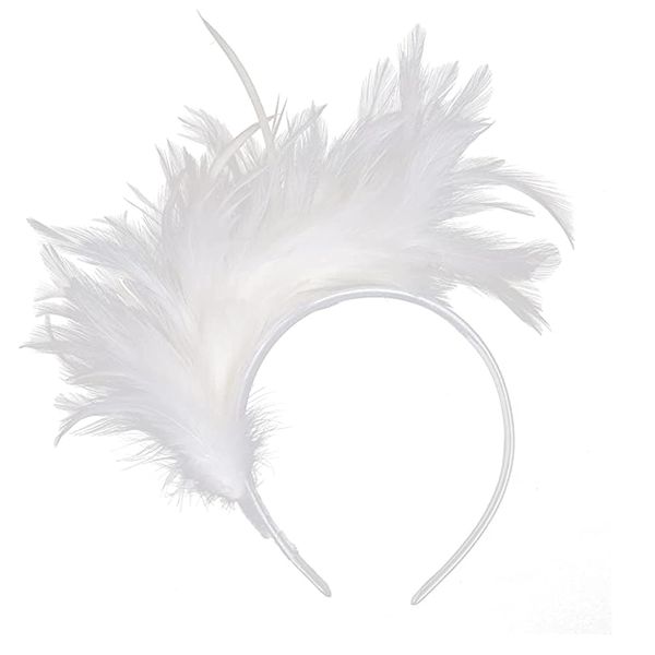 Feather Headband for Women Kentucky Headpiece Gatsby Derby Hat for Cocktail Wedding Tea Party (White 1, One Size)