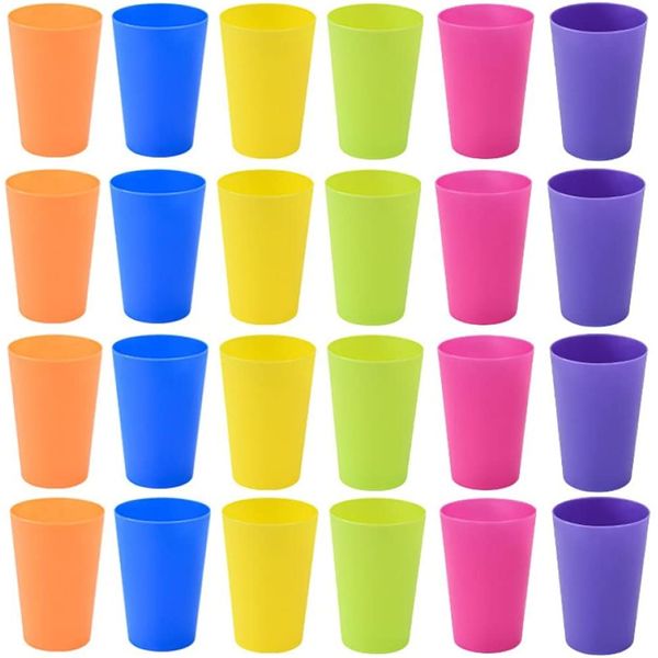 KAHEIGN 24Pcs Reusable Plastic Cups, 250ml Children’s Kids Durable Plastic Drinking Cups Tumblers Set for Kitchen Outdoor Parties Picnics BBQ’s Travels (6 Bright Colors)