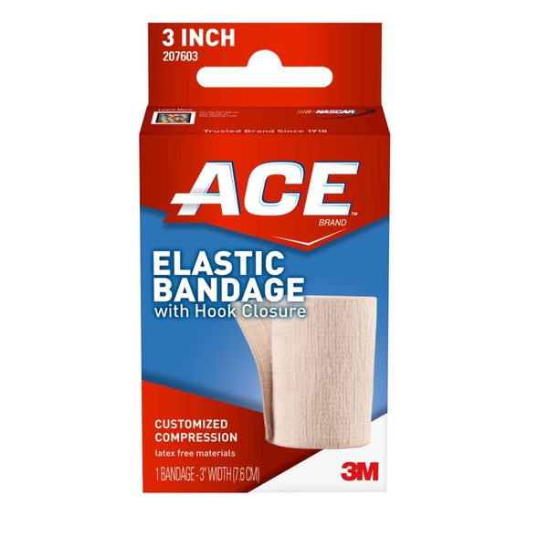 ACE 3" Elastic Bandage Wrap with Hook Closure, Beige, 2 Count