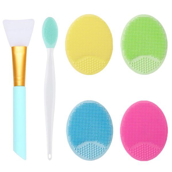 OBSCYON 6PCS Silicone Face Scrubber Kit, Manual Facial Cleansing Brush,Face Mask Brush, Exfoliating Lip Brush for Skin Care