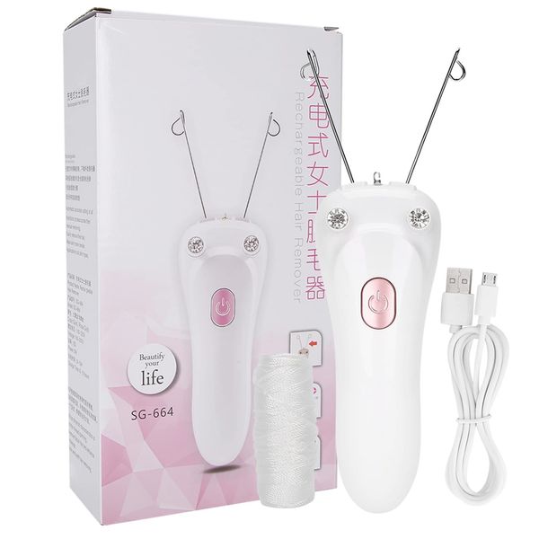 Lwuey Electric Facial Hair Remover, USB Chargable Cotton Thread Epilator Threading Device Physical Removal Tool Face Threader Arm Leg Lip Chin Cheeks Whole Body Pull String Depilation Machine Woman