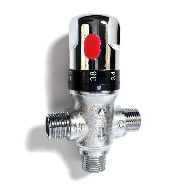 BOVZOR Thermostatic Shower Mixing Valve Replacement, Solid Brass Temperature Control Valve with NPT Thread & Fahrenheit Scale (Silver)