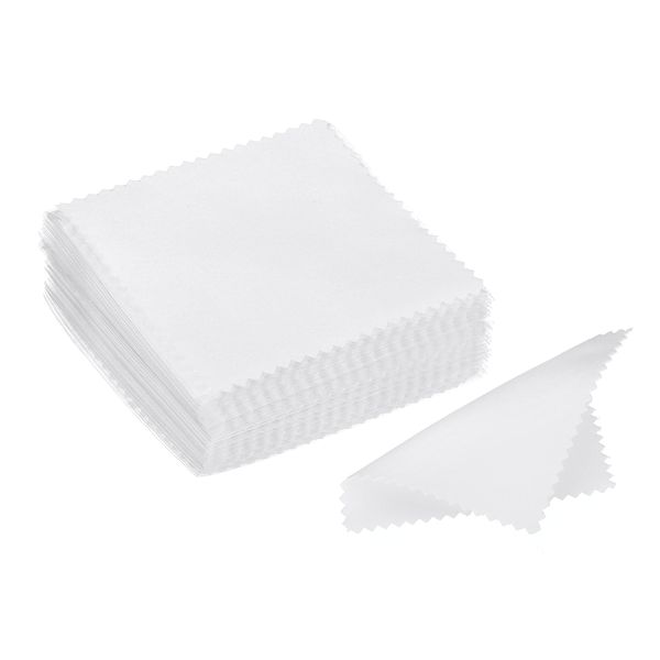 PATIKIL 3.15x3.15" Jewelry Cleaning Cloth, 100Pcs Individually Wrapped Double-Sided Microfiber Polishing Cloth for Silver Gold Brass Platinum Jewelry, White