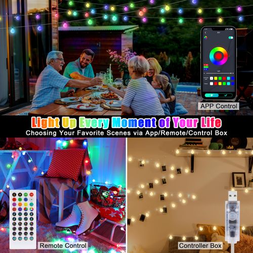 OMIKA Smart Christmas Lights Indoor, 29.5ft 60LED 213 Modes USB Powered Decorative Lights, Color Changing Globe Fairy String Lights APP Remote Music for Room Party Wedding Xmas Girl Tent Outdoor Décor