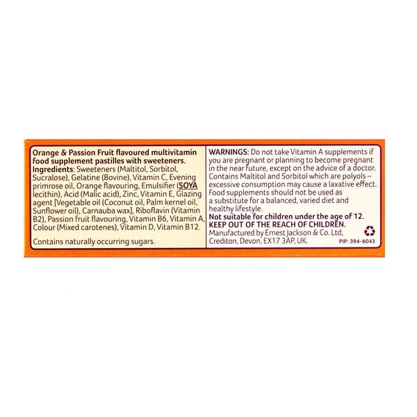 Bassetts 12-18 Years, + Evening Primrose Oil, Orange and Passion Fruit Flavour, One A Day Soft and Chewy Multivitamin - Pack of 5, Total 150 pastilles