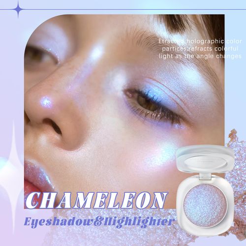 HOSAILY Holographic Duochrome Eyeshadow&Highlighter Palette, Color Shift Glitter Iridescent Cream Highlighter, Smooth Long Lasting Sparkling Eyeshadow Purple Mermaid Facial Illuminator Makeup#04