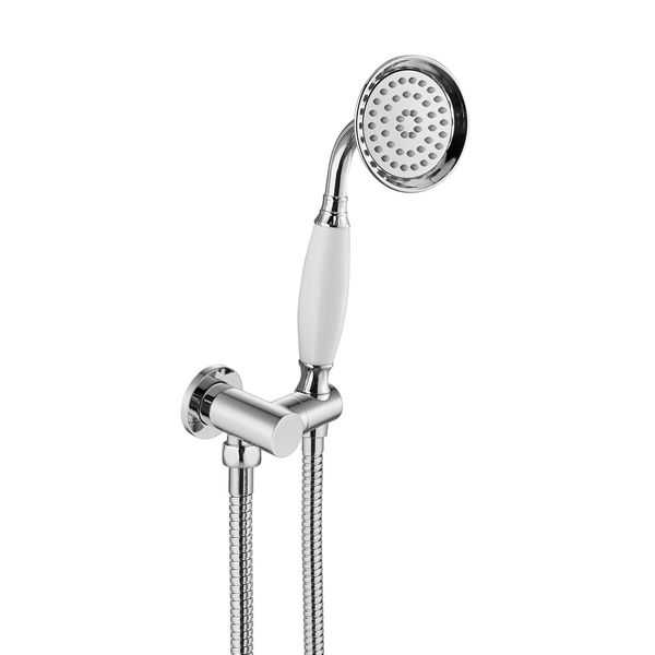 Heyalan Hand Held Showerhead Sprayer with Holder Ceramic Handle Polish Chrome Handheld Telephone Shape Brass High Pressure Shower Head with Bracket Wand Sprayer BathroomRetro 1 Mode with Water Hose