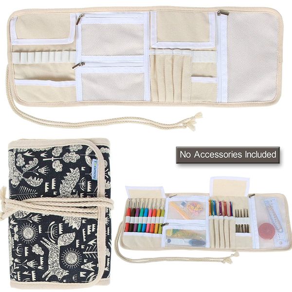 Teamoy Crochet Hooks Case for Knitting Needles, Crochet Hooks-with Crocket Project Accessories Compartments, Best Travel Case (Animal World)-(No Accessories Included)