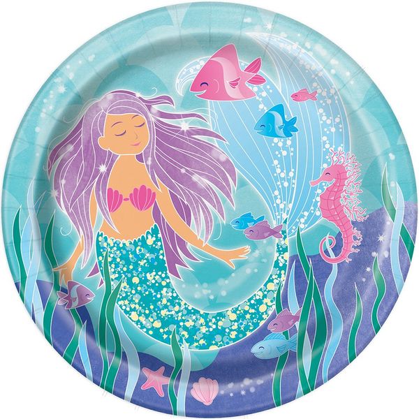 Multicolor Mermaid Round Paper Dinner Plates (22cm) Pack of 8 - Enchanting Design for Ocean-Themed Table Settings, Ideal for Parties & Gatherings, 9 inch