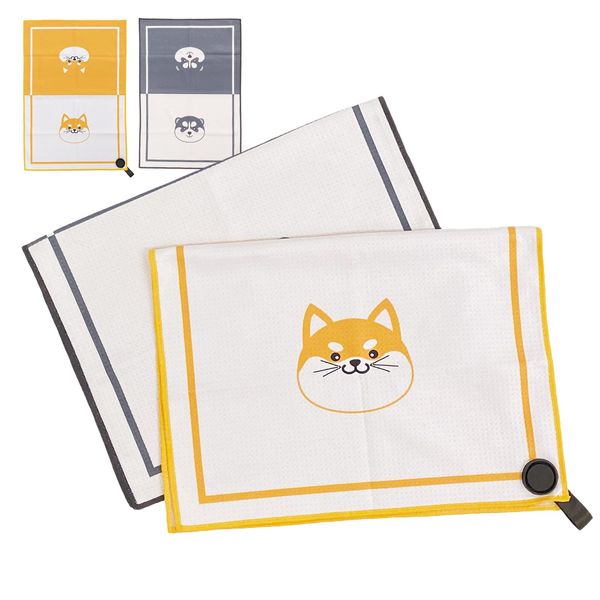 Golf Equipment, Magnetic Golf Towel, Sports Towel, Golf Club, Golf Ball, Wipe, Course, Round, Practice, Microfiber, Absorbent Caddy Bag, For Men and Women (Yellow Akita Inu)