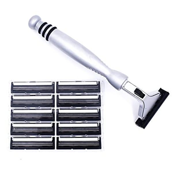 All Metal Heavyweight Chrome ATRA Compatible Twin Blade Razor & 10 Personna Pivot Plus Blades